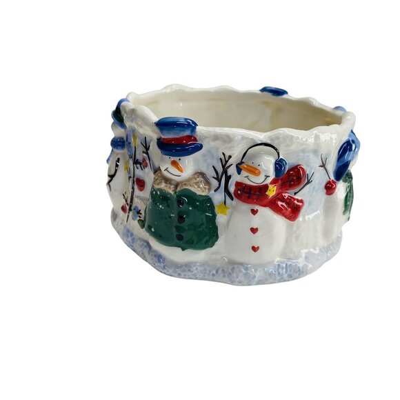 St. Nicholas Square Button Up Snowman-Themed Ceramic Bowl & Spreader Serving Set - Picture 3 of 8